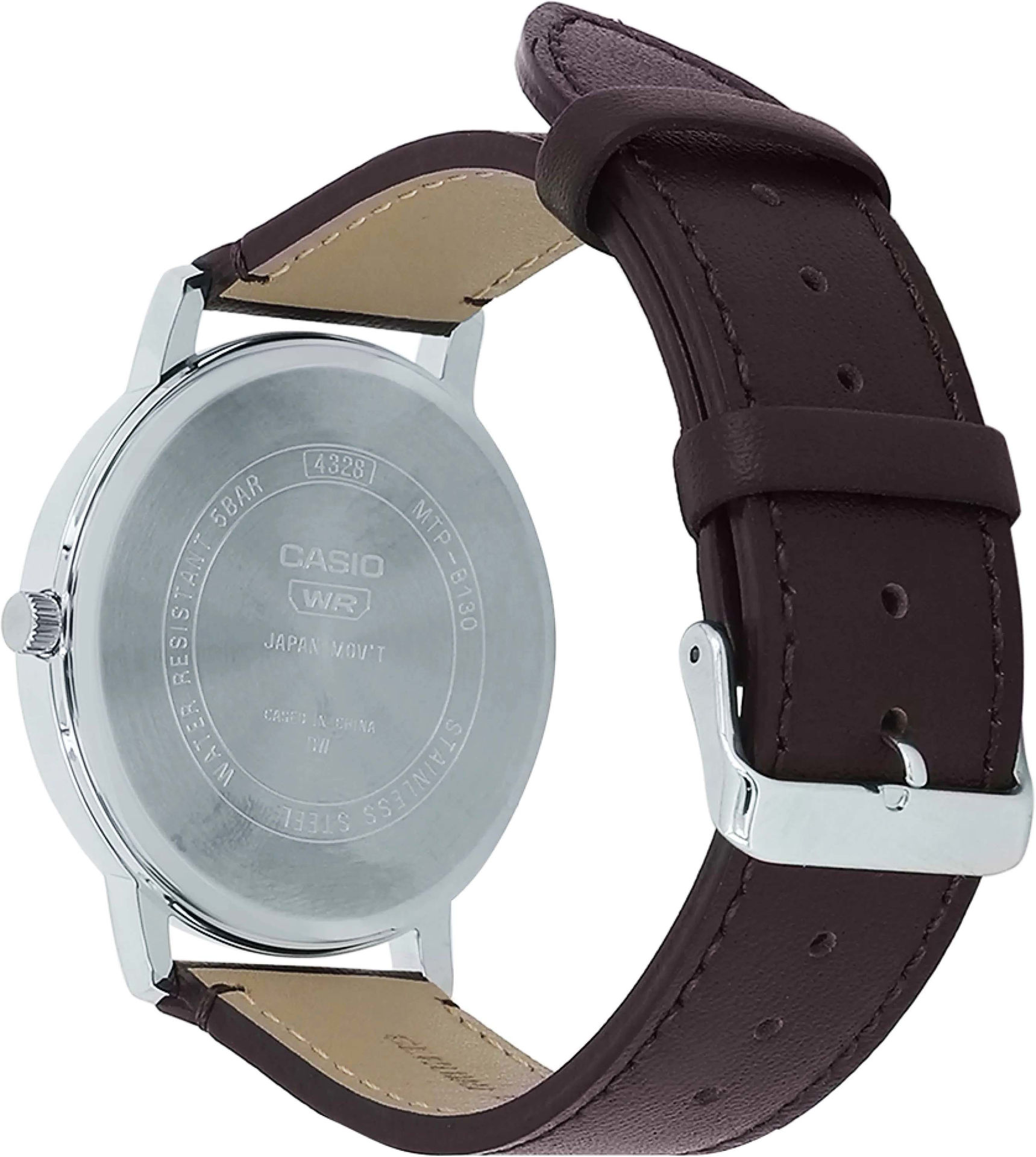 casio mtp b130l 7avdf montre Élégante pour homme avec résistance à l'eau cadran blanc et bracelet en cuir