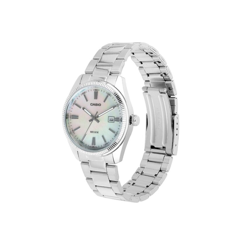montre classique homme casio mtp 1302ds 7avdf acier inoxydable, bracelet métal, cadran blanc, Étanche 50m référence mtp 1302ds 7avdf