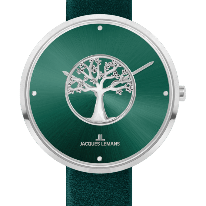 montre classique femme design collection, cuir, verre crystex, 5 atm, 36 mm jacques lemans vert 1 2092e