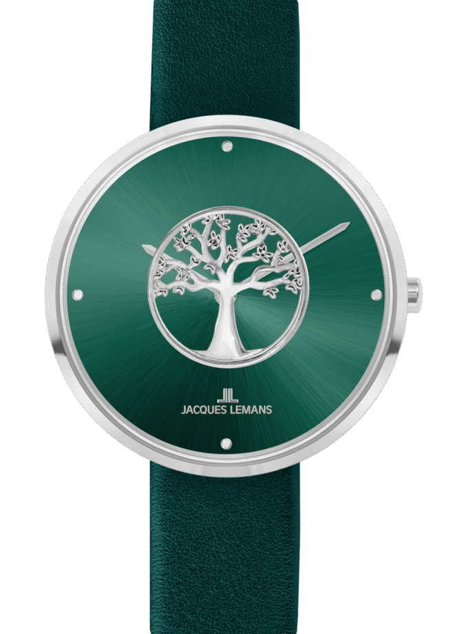 montre classique femme design collection, cuir, verre crystex, 5 atm, 36 mm jacques lemans vert 1 2092e