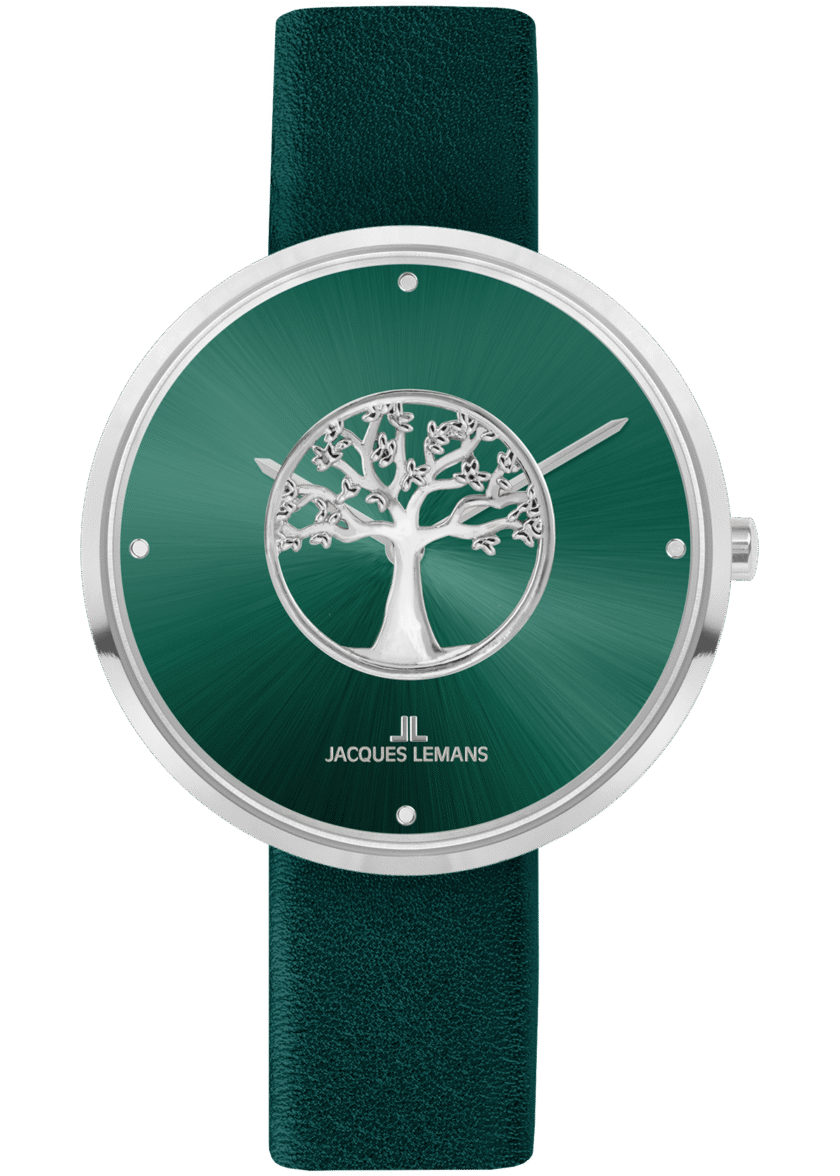 montre classique femme design collection, cuir, verre crystex, 5 atm, 36 mm jacques lemans vert 1 2092e