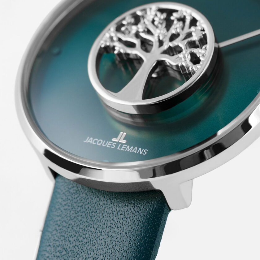 montre classique femme design collection, cuir, verre crystex, 5 atm, 36 mm jacques lemans vert 1 2092e