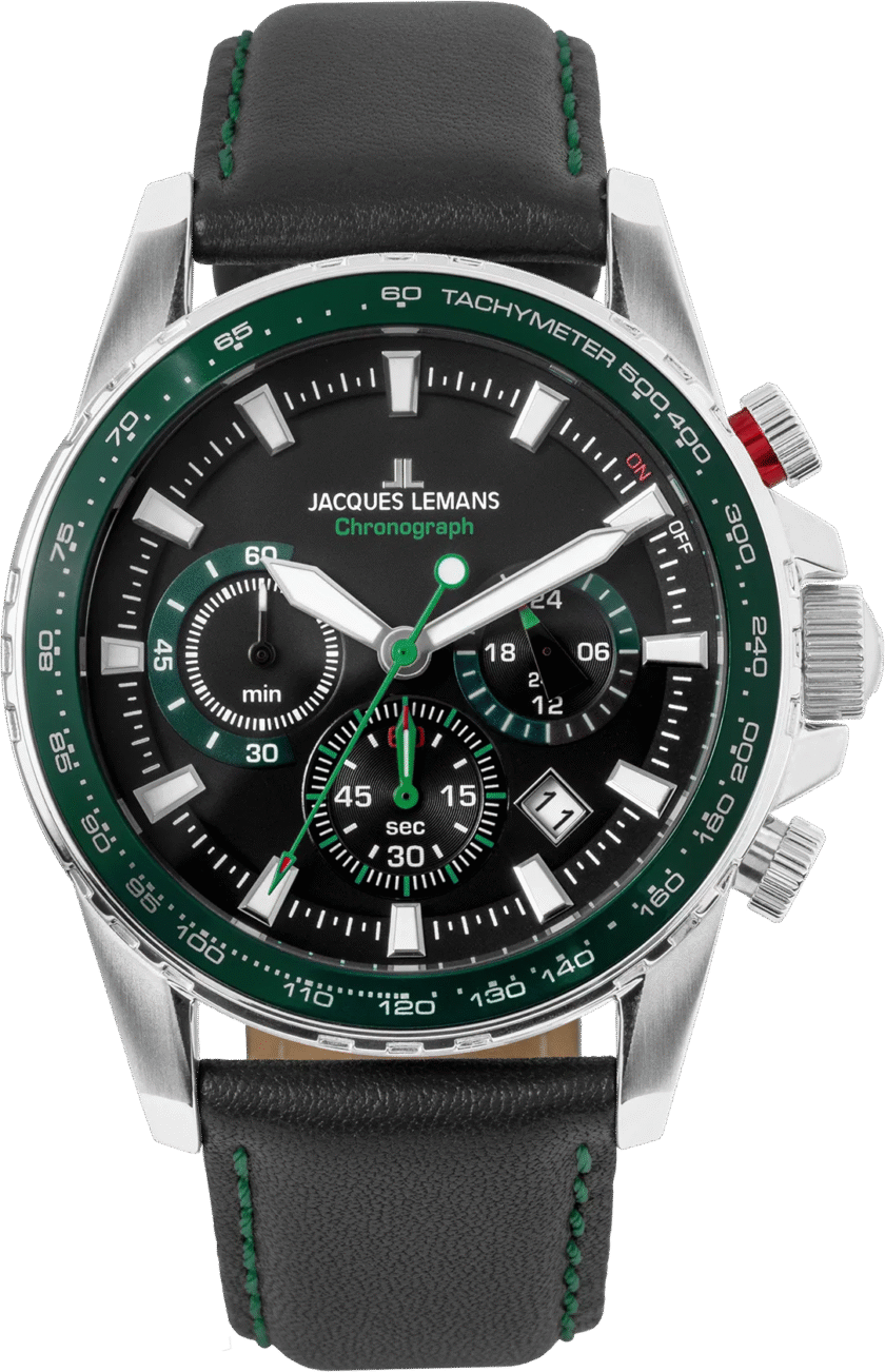 montre homme jacques lemans liverpool 1 2099c bracelet noir en cuir chronographe affichage analogique résistant à l'eau