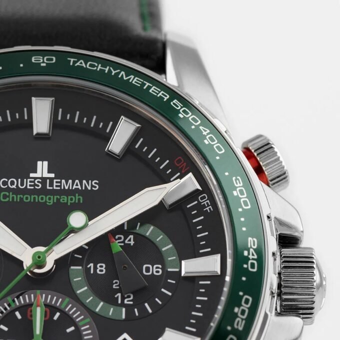 Montre Homme Jacques Lemans Liverpool - 1-2099C - Bracelet Vert Cuir - Chronographe - Affichage analogique - Résistant à l'eau - 1-2099C