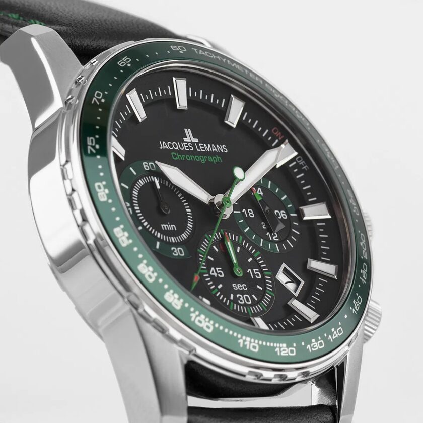 montre homme jacques lemans liverpool 1 2099c bracelet noir en cuir chronographe affichage analogique résistant à l'eau