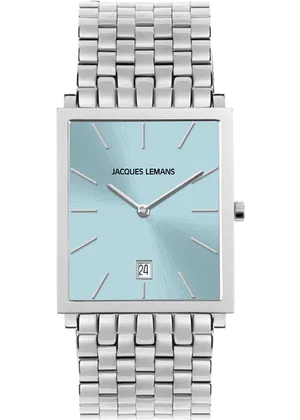 montre homme classique 1 2173j acier inoxydable, cadran bleu poli, verre minéral saphir, bracelet acier, date, fermoir clip