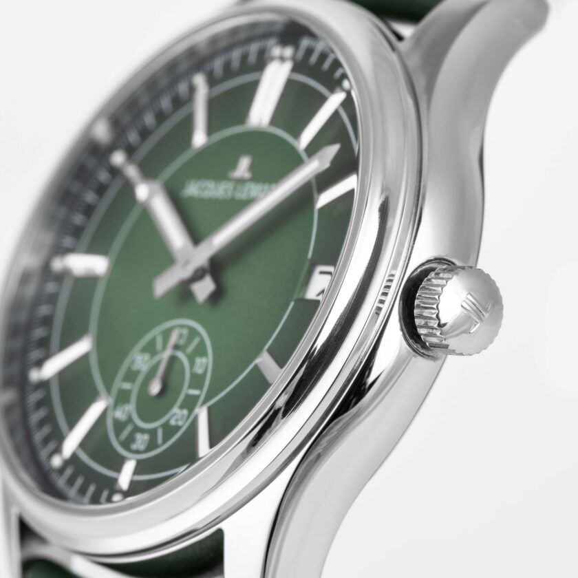montre quartz homme jacques lemans – acier inoxydable, cadran vert, bracelet cuir, verre minéral, étanche 10 bar, date, 41 mm 1 2197c