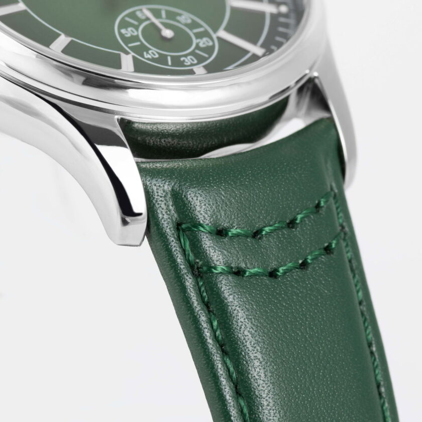 montre quartz homme jacques lemans – acier inoxydable, cadran vert, bracelet cuir, verre minéral, étanche 10 bar, date, 41 mm 1 2197c