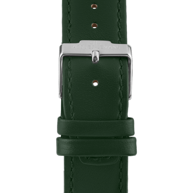 montre quartz homme jacques lemans – acier inoxydable, cadran vert, bracelet cuir, verre minéral, étanche 10 bar, date, 41 mm 1 2197d