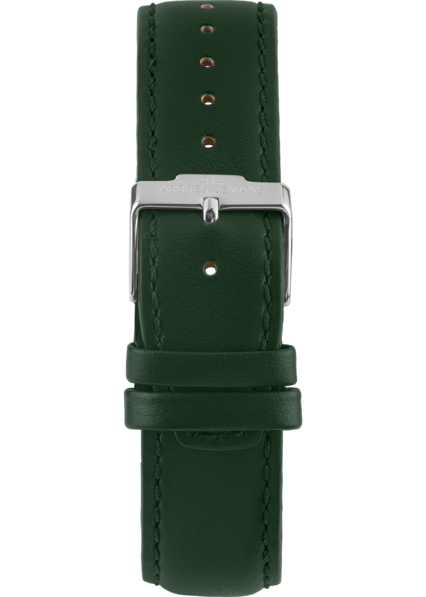 montre quartz homme jacques lemans – acier inoxydable, cadran vert, bracelet cuir, verre minéral, étanche 10 bar, date, 41 mm 1 2197d