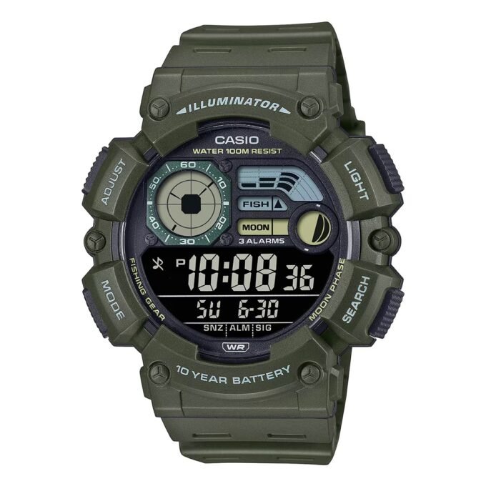 montre casio montre numérique pour jeunes, hommes et femmes ws 1500h 3bvdf double fuseau horaire vert