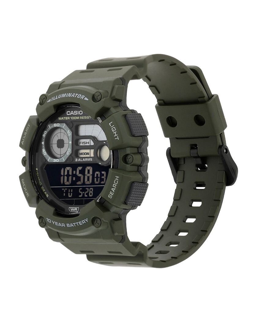 montre casio montre numérique pour jeunes, hommes et femmes ws 1500h 3bvdf double fuseau horaire vert