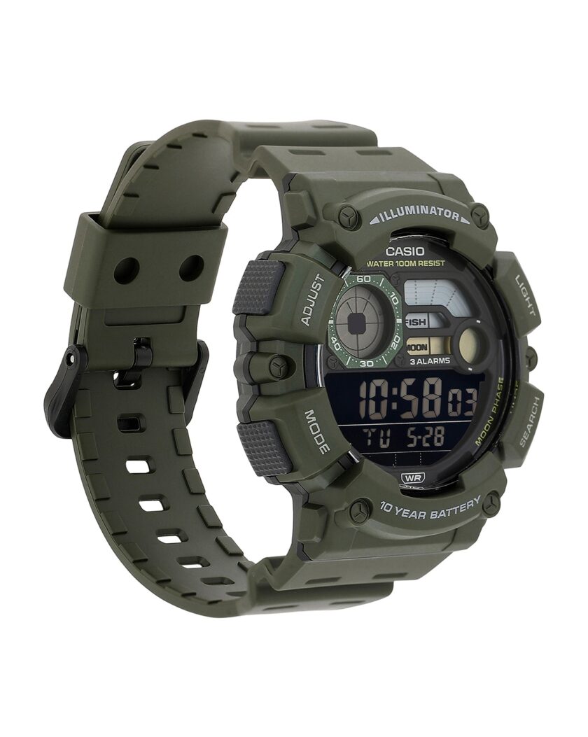 montre casio montre numérique pour jeunes, hommes et femmes ws 1500h 3bvdf double fuseau horaire vert