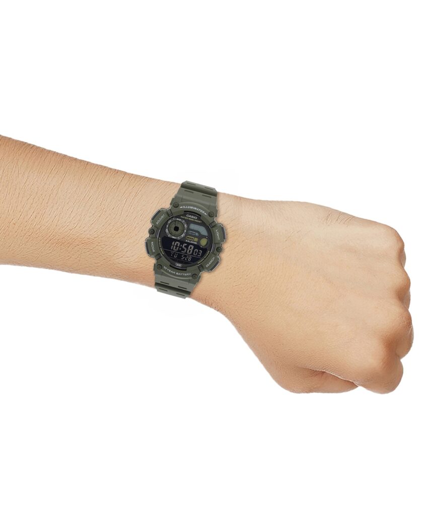 montre casio montre numérique pour jeunes, hommes et femmes ws 1500h 3bvdf double fuseau horaire vert
