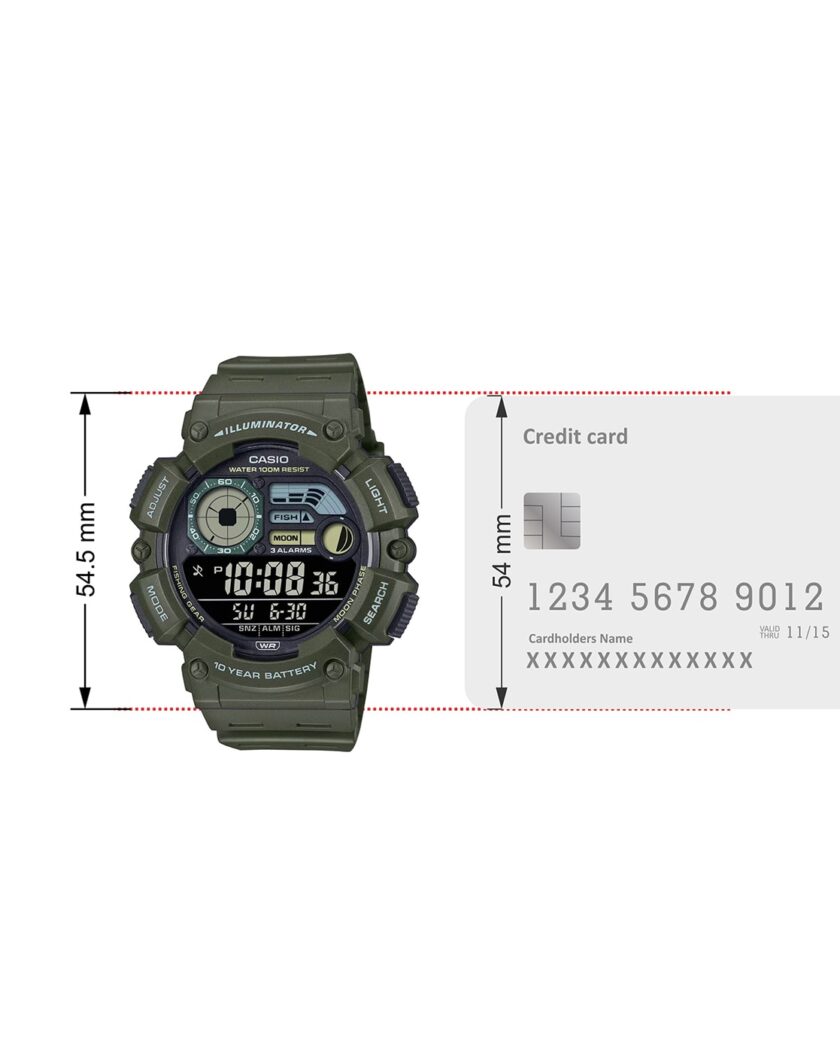 montre casio montre numérique pour jeunes, hommes et femmes ws 1500h 3bvdf double fuseau horaire vert