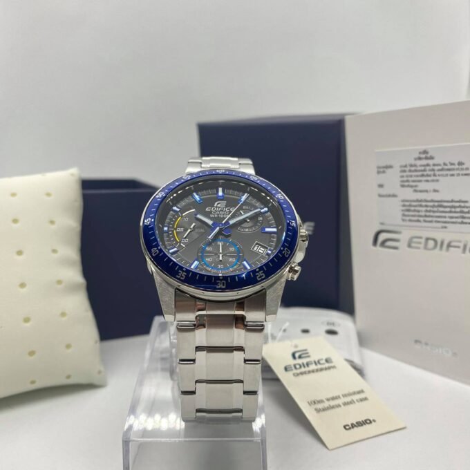 Montre Casio EFV-540D-1A2VUDF - Homme - Chronographe, Design Classique, Bracelet Acier Inoxydable - Argenté/Blue - Référence EFV-540D-1A2VUDF