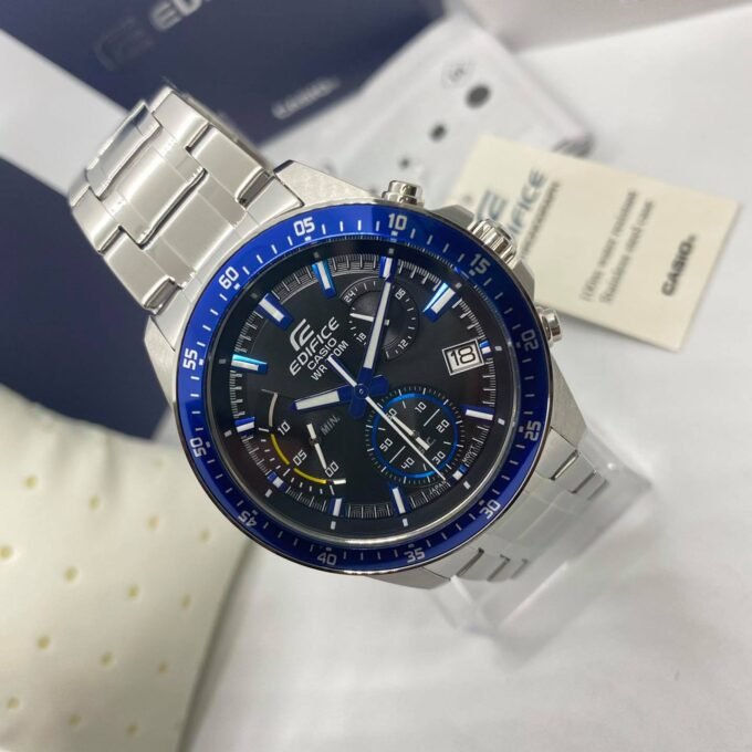 Montre Casio EFV-540D-1A2VUDF - Homme - Chronographe, Design Classique, Bracelet Acier Inoxydable - Argenté/Blue - Référence EFV-540D-1A2VUDF