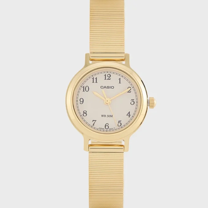 montre femme casio ltp b170g 9bvdf – acier inoxydable, plaqué or ionique, étanche 50m, bracelet réglable, verre minéral