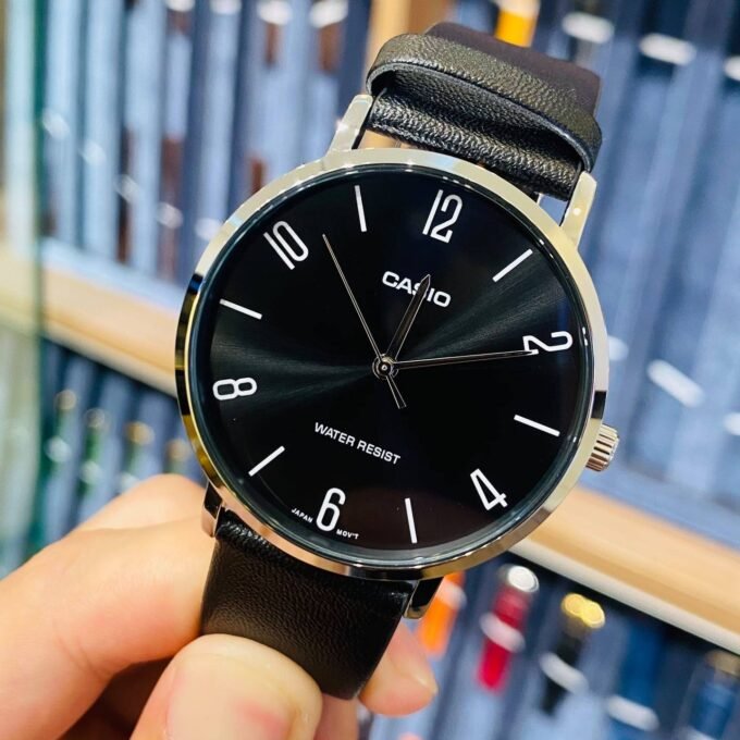 Montre CASIO Homme - MTP-VT01L-1B2UDF - Bracelet Noir En Cuir Véritable - Résistante à l'eau - 12 Mois De Garantie