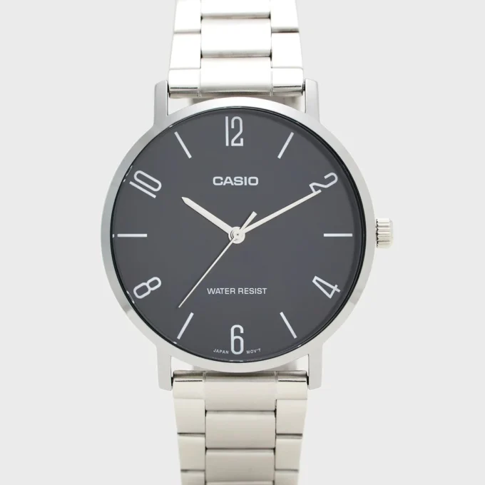 Montre CASIO Homme - MTP-VT01D-1B2UDF - Bracelet Gris En Acier Inoxydable - Résistante à l'eau - 12 Mois De Garantie