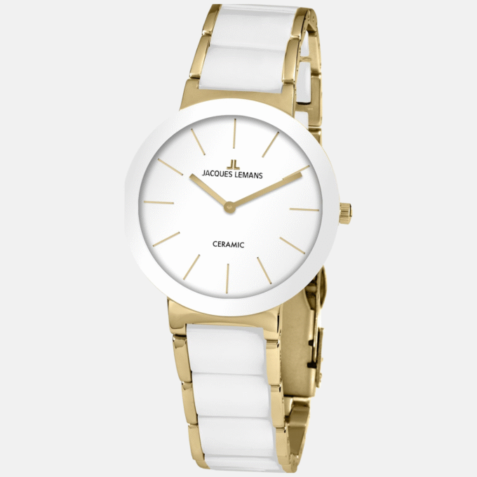 Montre Jacques Lemans Femme - Bracelet En Céramique Blanc - Cadran Rond Blanc - Etanche - Garantie 12 mois - 42-7F