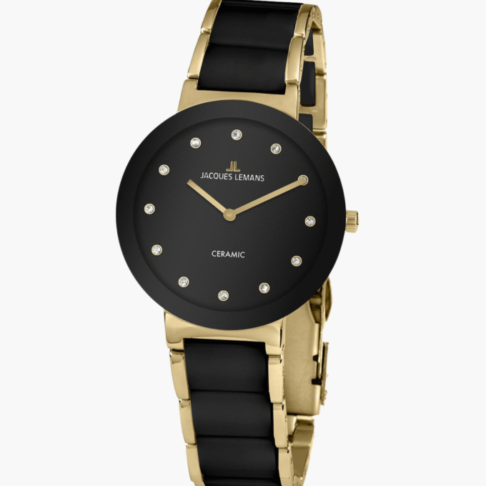 Montre Jacques Lemans Femme - Bracelet En Céramique Noir - Cadran Rond Noir - Etanche - Garantie 12 mois - 42-7K