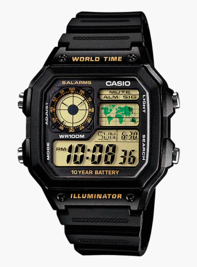 Montre CASIO Homme - AE-1200WH-1BVDF - Bracelet Noir En Résine - Résistante à l'eau - 12 Mois De Garantie