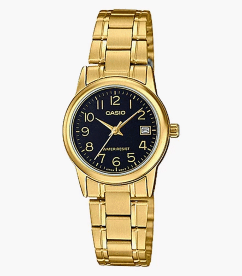 Montre CASIO Femme -  LTP-V002G-1BUDF - Bracelet Dorée En Acier Inoxydable - Résistante à l'eau - 12 Mois De Garantie