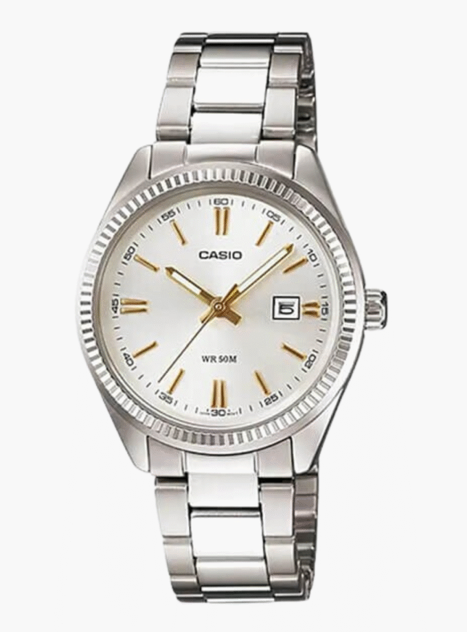 Montre CASIO Femme - LTP-1302D-7A2VDF - Bracelet Gris En Acier Inoxydable - Cadran Blanc - 12 Mois De Garantie