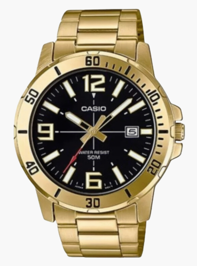 Montre CASIO Homme - MTP-VD01G-1BVUDF - Bracelet Dorée En Acier Inoxydable - Résistante à l'eau - 12 Mois De Garantie