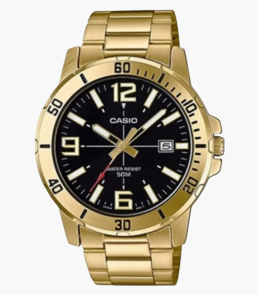 Montre CASIO Homme - MTP-VD01G-1BVUDF - Bracelet Dorée En Acier Inoxydable - Résistante à l'eau - 12 Mois De Garantie