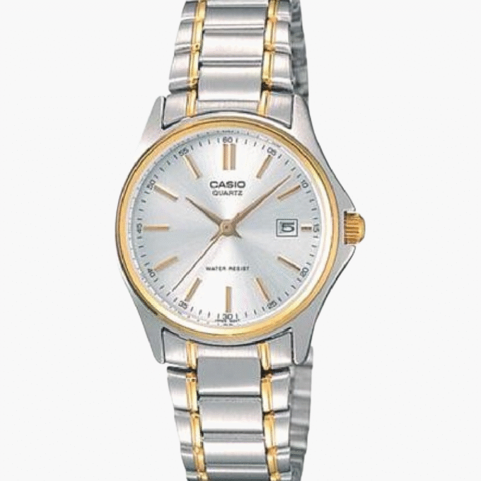 Montre CASIO Femme - LTP-1183G-7ADF - Bracelet Gris/DoRée En Acier Inoxydable - Cadran Blanc - 12 Mois De Garantie