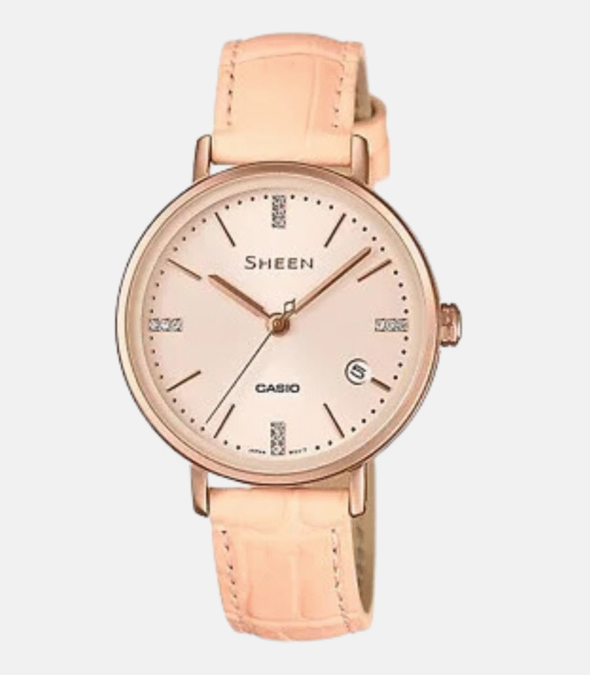 Montre CASIO Femme - SHE-4048PGL-9AUDR - Bracelet Rose En Cuir Véritable -Résistante à l'eau - 12 Mois De Garantie