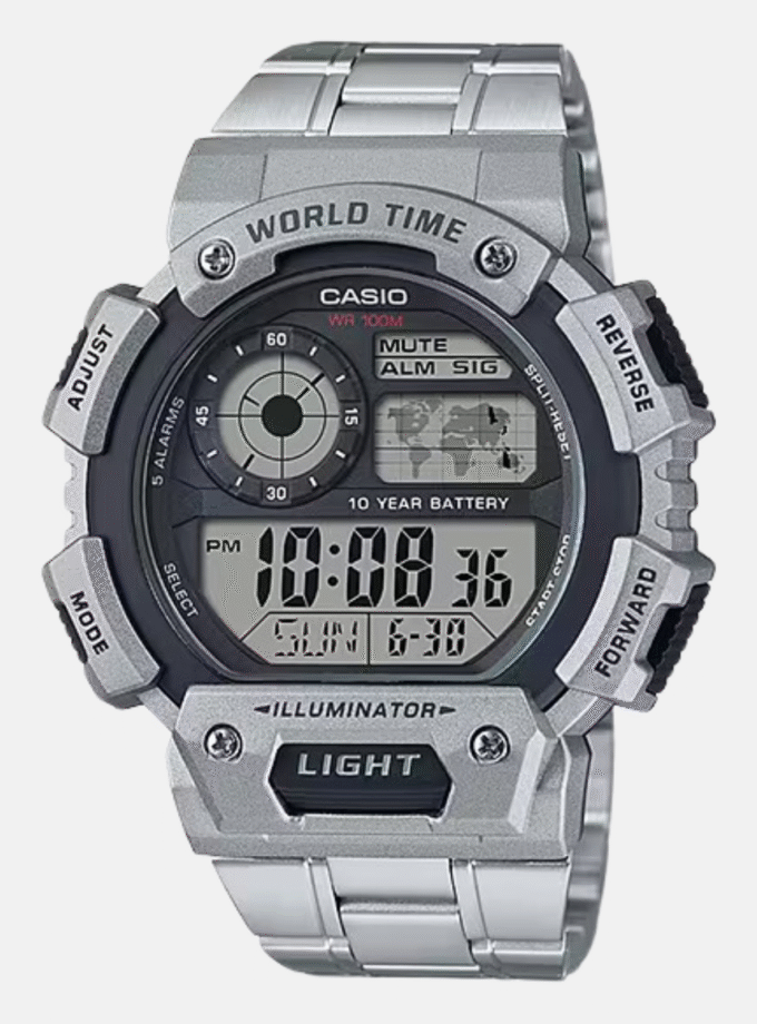 Montre CASIO Homme - AE-1400WHD-1AVDF - Bracelet Gris En Acier Inoxydable - Boitier en Acier Inoxydable - Résistant à l'eau