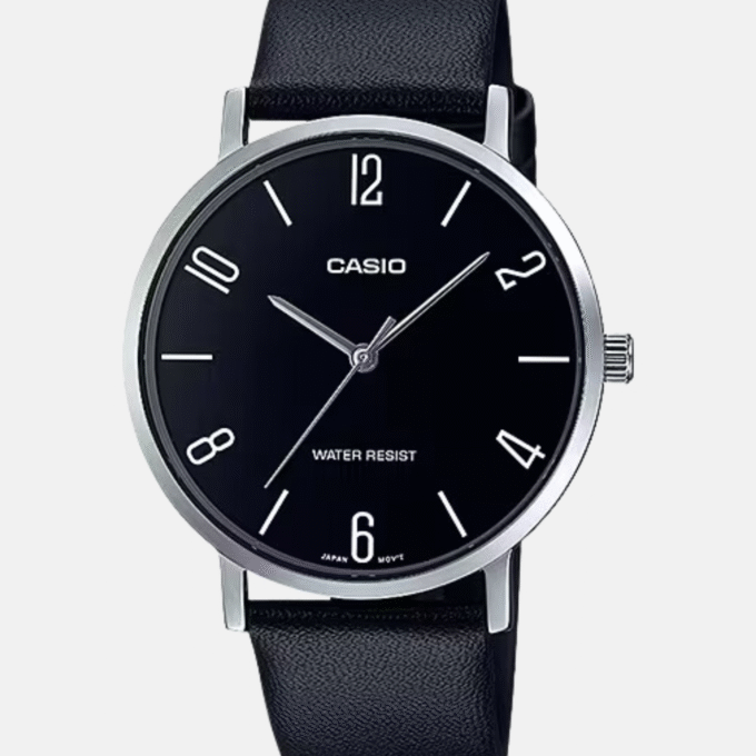 Montre CASIO Homme - MTP-VT01L-1B2UDF - Bracelet Noir En Cuir Véritable - Résistante à l'eau - 12 Mois De Garantie