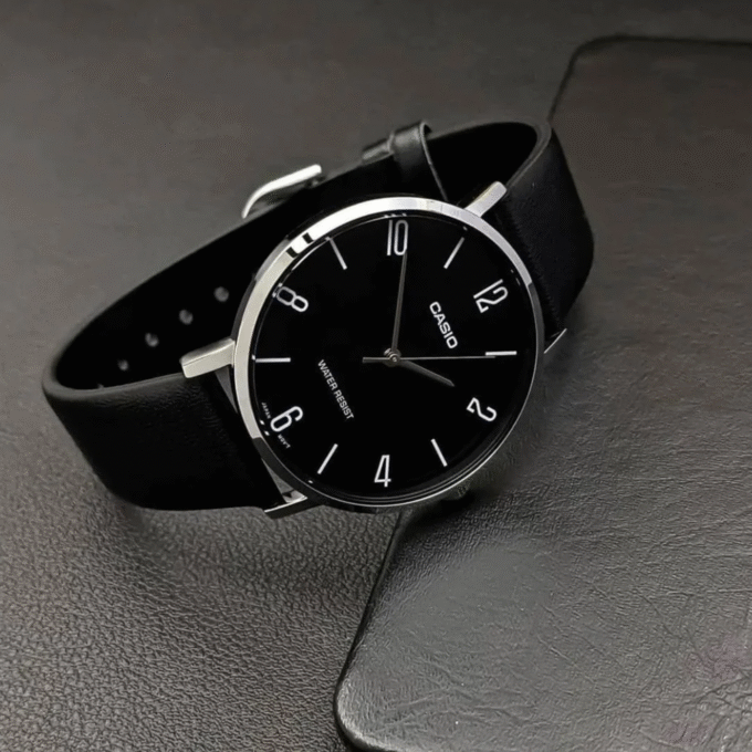 Montre CASIO Homme - MTP-VT01L-1B2UDF - Bracelet Noir En Cuir Véritable - Résistante à l'eau - 12 Mois De Garantie