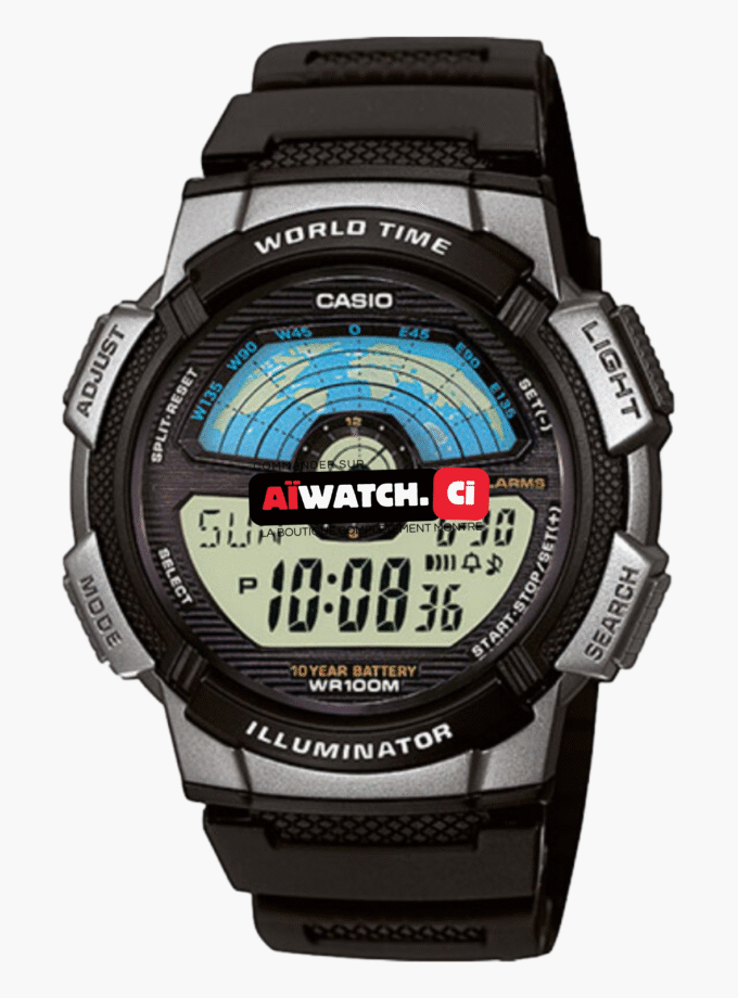 Montre CASIO Homme - AE-1100W-1AVDF - Bracelet Noir En Résine - Boitier En Résine - Résistante à l'eau - 12 Mois De Garantie