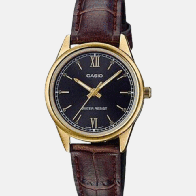 Montre CASIO Femme - LTP-V005GL-1B2UDF - Bracelet Marron En Cuir Véritable - Résistante à l'eau - 12 Mois De Garantie