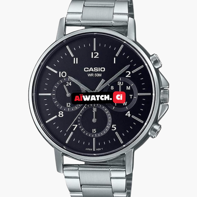 Montre CASIO Homme - MTP-E321D-1AVDF - Bracelet Gris En Acier Inoxydable - Résistante à l'eau - 12 Mois De Garantie