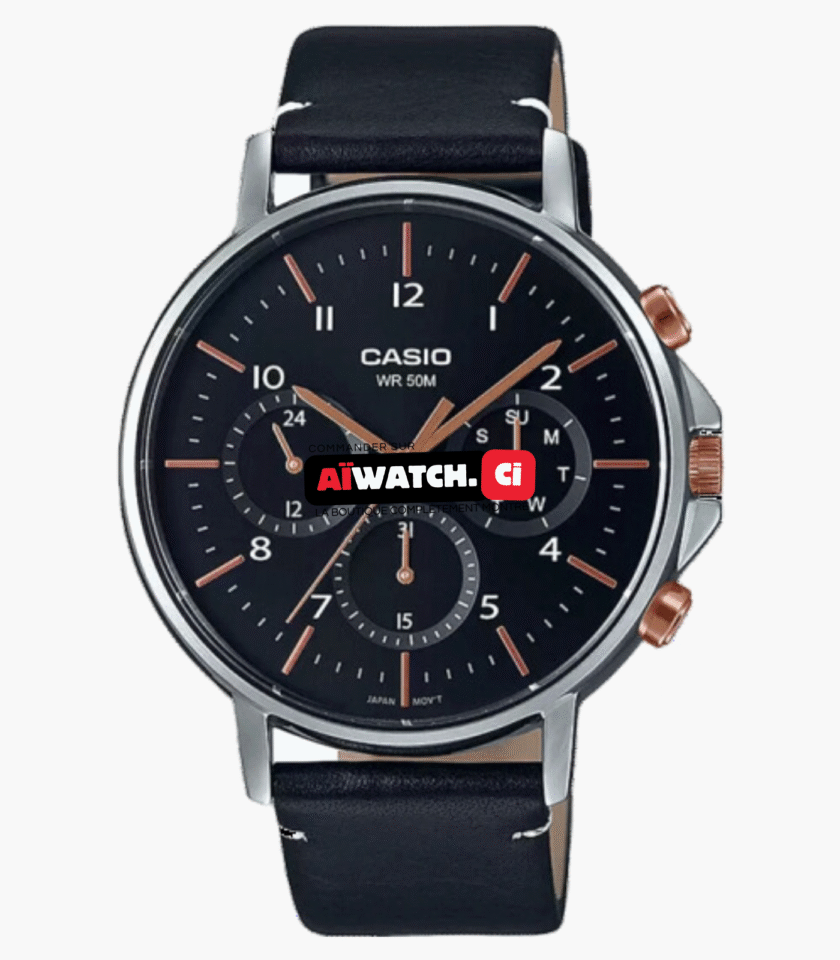 Montre Homme Casio - MTP-E321L-1AVDF - Bracelet Noir en Cuir - Affichage analogique - Résistant à l'eau