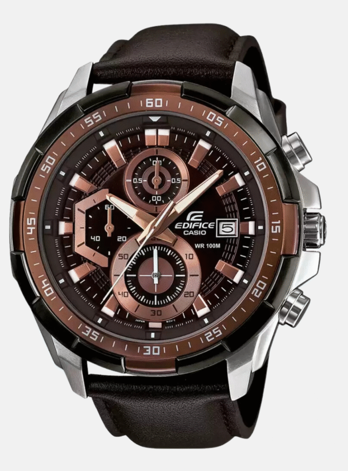 Montre CASIO Homme - EFR-539L-5AVUDF - Bracelet Marron En Cuir Véritable - Cadran Marron - 12 Mois De Garantie