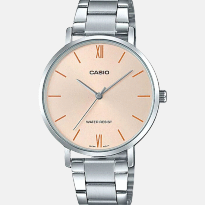 Montre CASIO Femme - LTP-VT01D-4BUDF - Bracelet Gris En Acier Inoxydable - Résistante à l'eau - 12 Mois De Garantie