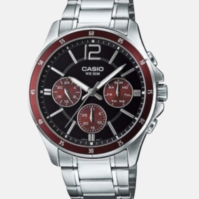 Montre CASIO Homme - MTP-1374D-5AVDF - Bracelet Gris En Acier Inoxydable - Résistante à l'eau - 12 Mois De Garantie