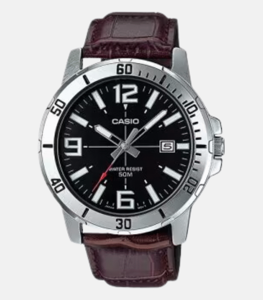 Montre CASIO Homme - MTP-VD01L-1BVUDF - Bracelet Marron En Cuir Véritable - Résistante à l'eau - 12 Mois De Garantie