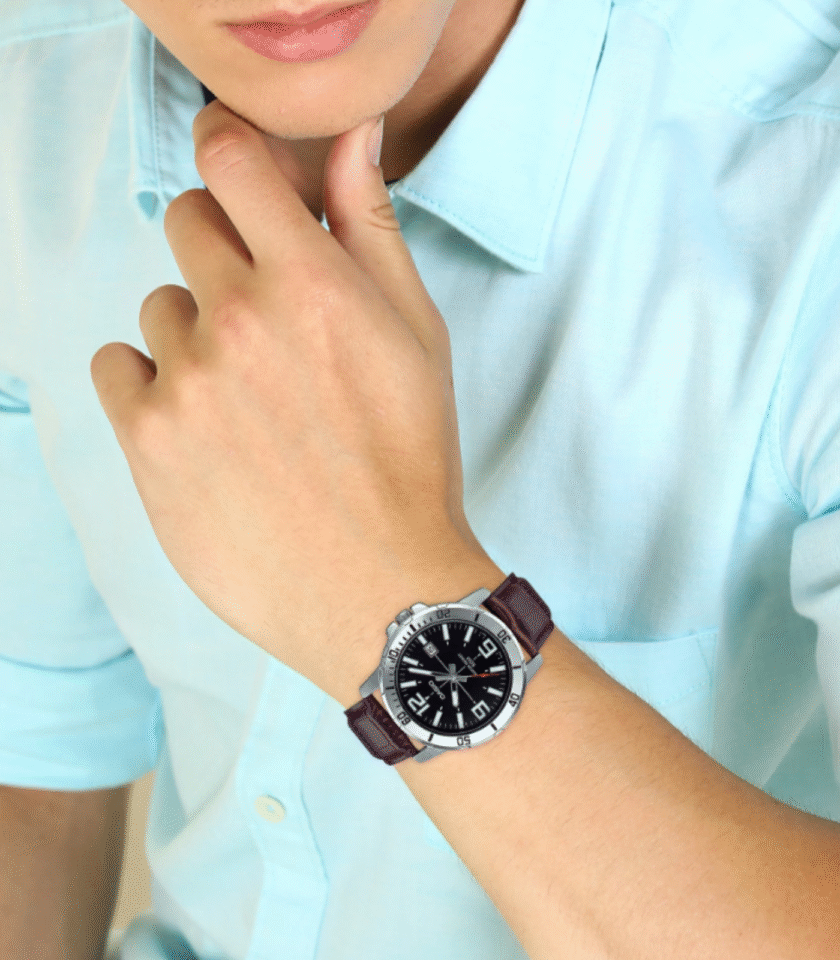 Montre CASIO Homme - MTP-VD01L-1BVUDF - Bracelet Marron En Cuir Véritable - Résistante à l'eau - 12 Mois De Garantie – Image 3