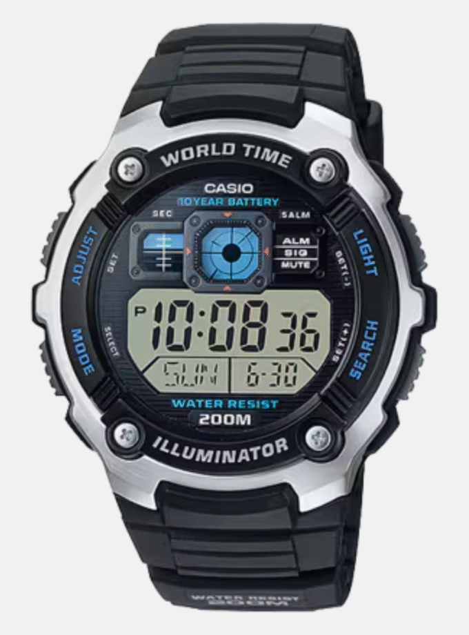 Montre CASIO Jeunesse - Bracelet Noir En Résine - Boitier En Resine - Résistante à l'eau - 12 Mois De Garantie - AE-2000W-1AVDF