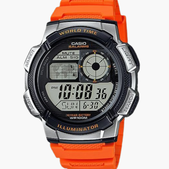 Montre Homme Casio - AE-1000W-4B - Bracelet en Résine Orange - Affichage numérique - Résistant à l'eau