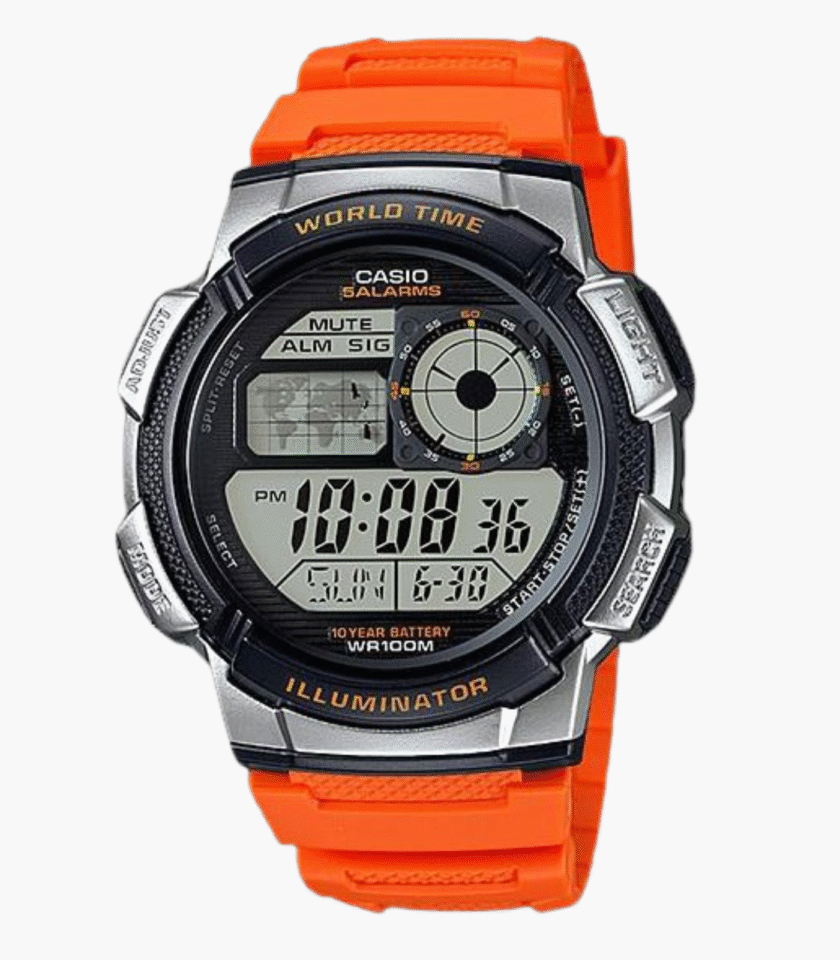 Montre Homme Casio - AE-1000W-4B - Bracelet en Résine Orange - Affichage numérique - Résistant à l'eau