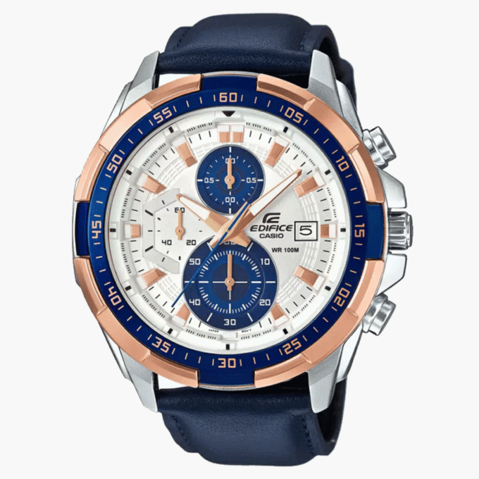 Bracelet-Montre Homme Casio Edifice - EFR-539L-7CVUDF - Bracelet Bleu En Cuir Véritable - Résistance à l'eau 10 ATM