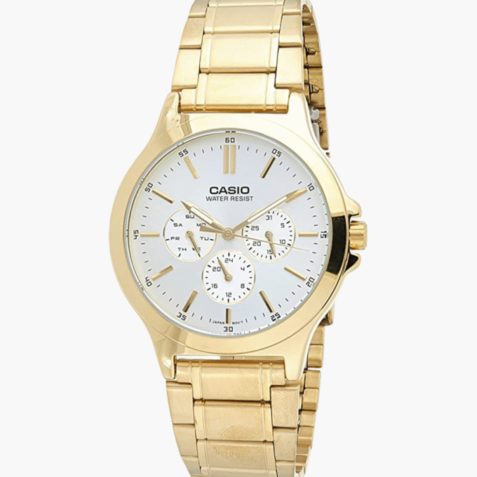 Montre CASIO Homme - Bracelet DoRée En Acier Inoxydable - Cadran Blanc - 12 Mois De Garantie - MTP-V300G-7AUDF